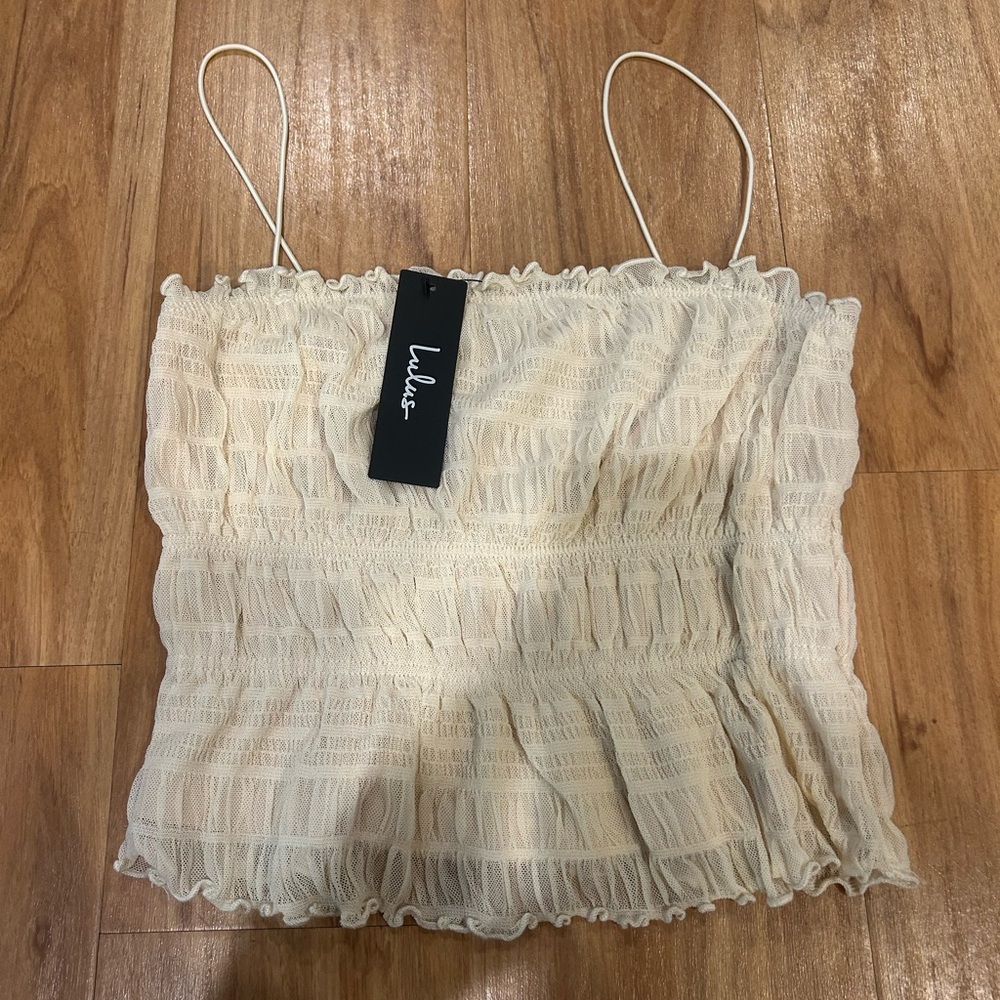 Lulus ruched cream tank top